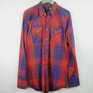 Vtg Wrangler Long Slv Pearl Snap Plaid Shirt  1XT